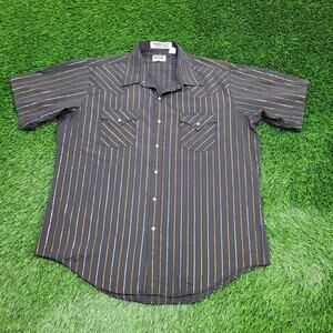 Vintage Ely-Cattleman Western Snap Shirt XL 17.5 Metallic Lurex Glitter Stripe